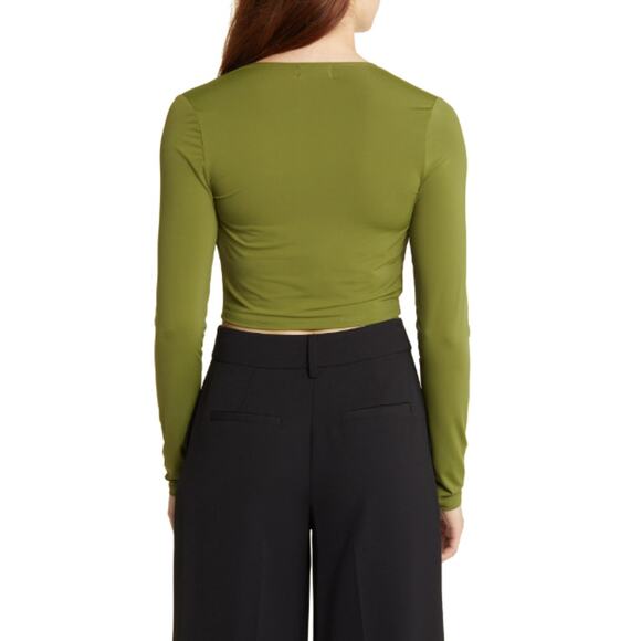 New ~ OPEN EDIT NORDSTROM ~ Women's Green Cowl Neck Cropped Blouse Top Size S - Picture 2 of 8